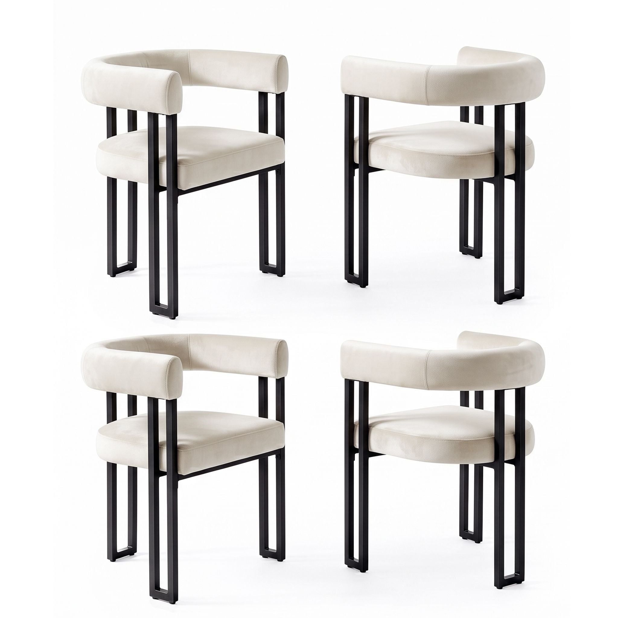 Artiss Dining Chairs Set of 4 Velvet Upholstered Barrel Chairs with Curved Armrests & Back Beige