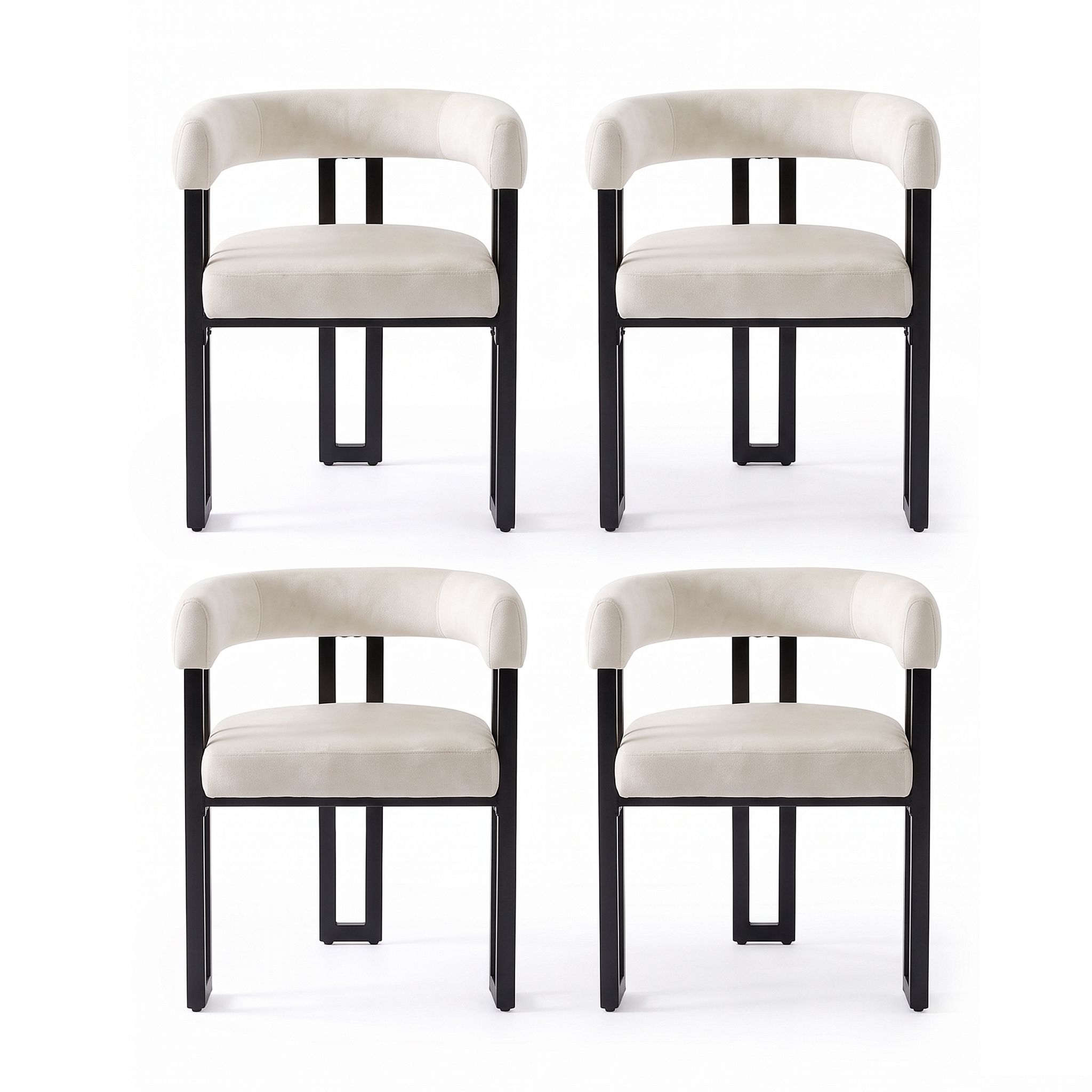 Artiss Dining Chairs Set of 4 Velvet Upholstered Barrel Chairs with Curved Armrests & Back Beige