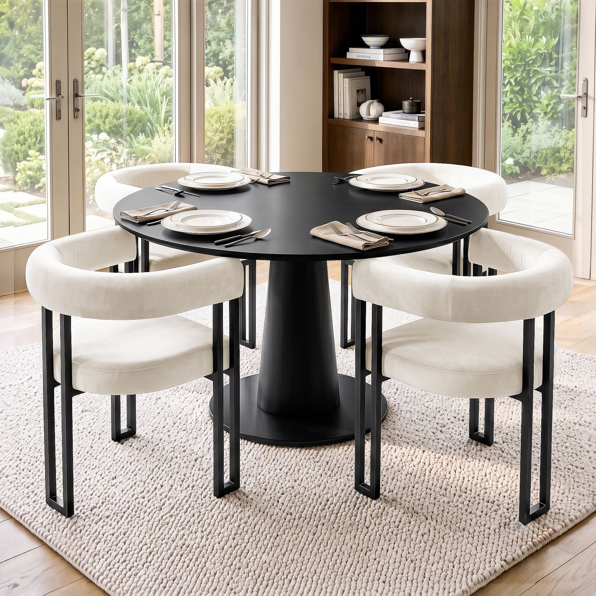 Artiss Dining Chairs Set of 4 Velvet Upholstered Barrel Chairs with Curved Armrests & Back Beige