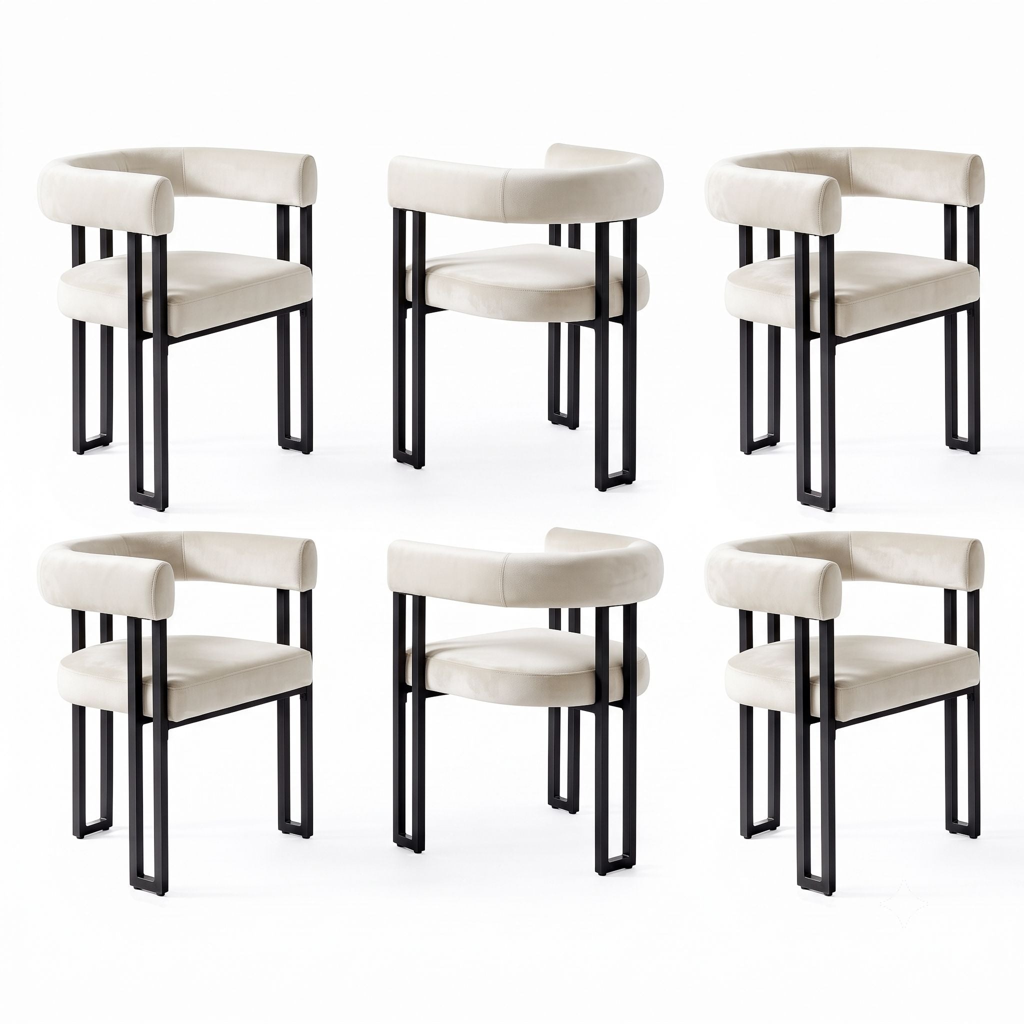 Artiss Dining Chairs Set of 6 Velvet Upholstered Barrel Chairs with Curved Armrests & Back Beige