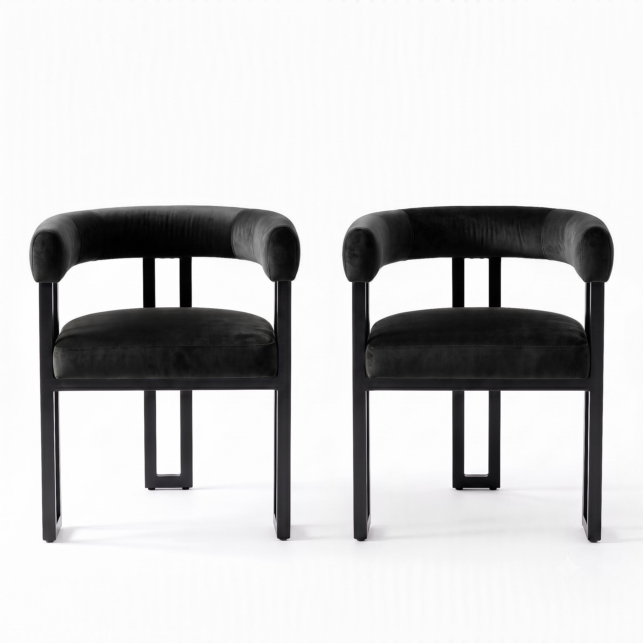 Artiss Dining Chairs Set of 2 Velvet Upholstered Barrel Chairs with Curved Armrests & Back Black