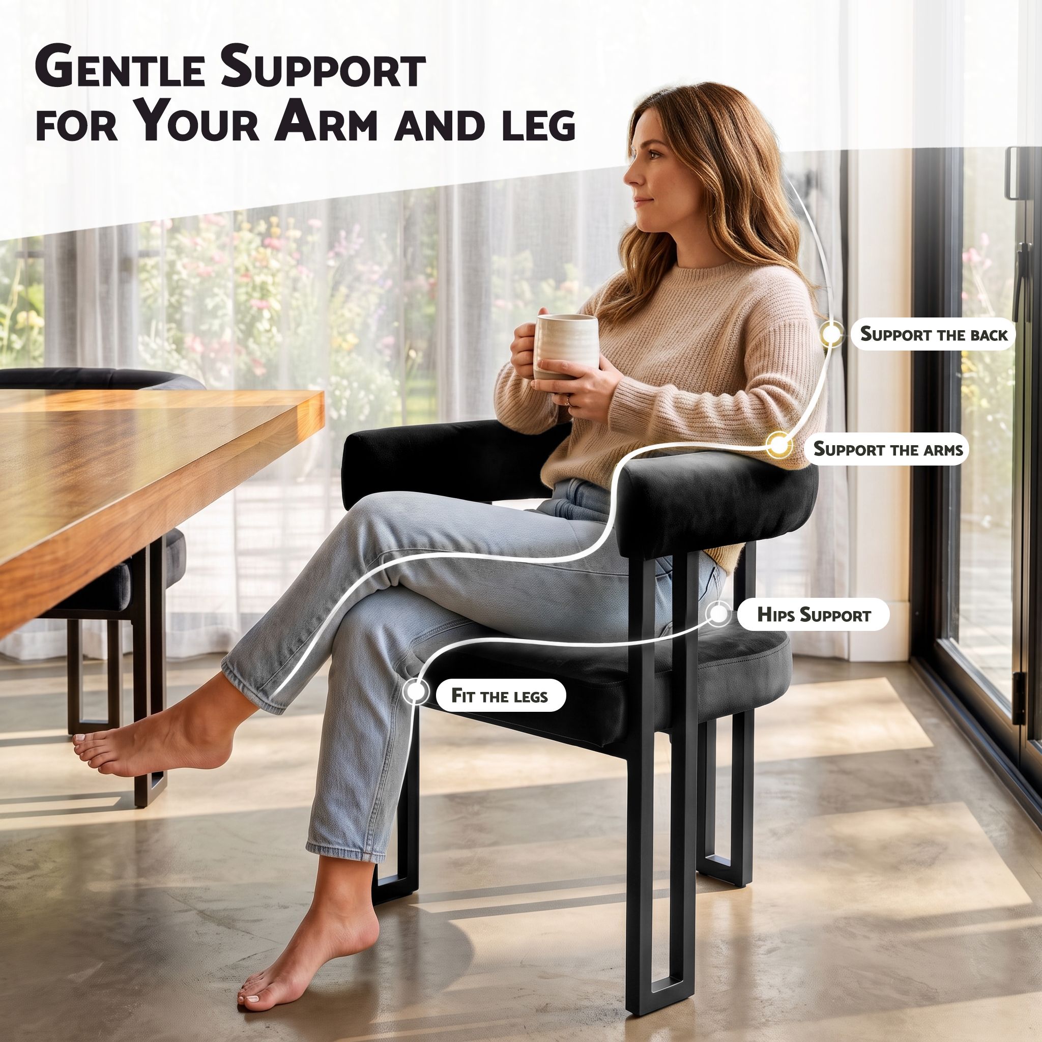 Artiss Dining Chairs Set of 2 Velvet Upholstered Barrel Chairs with Curved Armrests & Back Black