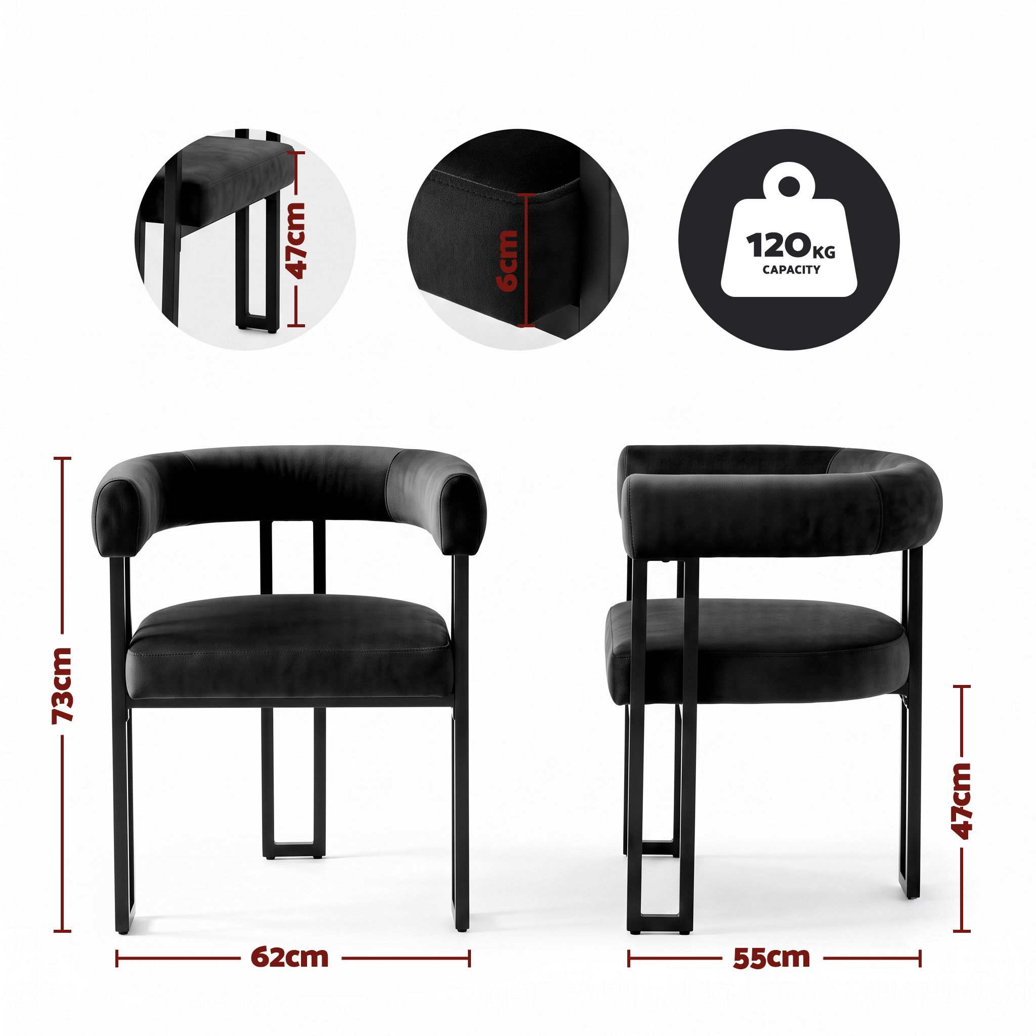 Artiss Dining Chairs Set of 4 Velvet Upholstered Barrel Chairs with Curved Armrests & Back Black