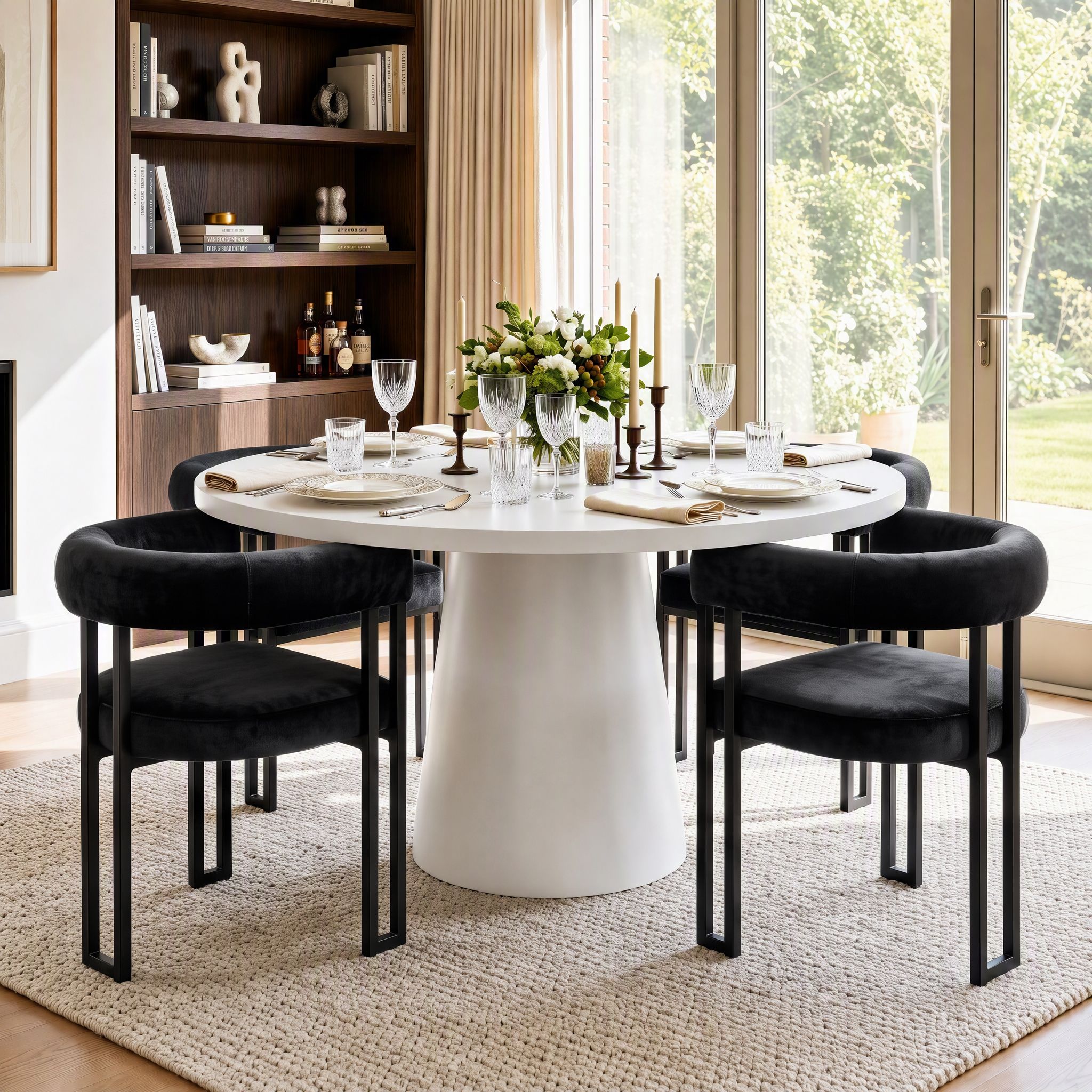 Artiss Dining Chairs Set of 4 Velvet Upholstered Barrel Chairs with Curved Armrests & Back Black