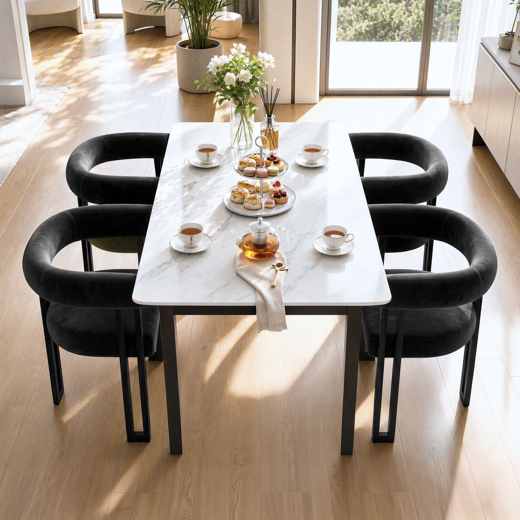 Artiss Dining Chairs Set of 4 Velvet Upholstered Barrel Chairs with Curved Armrests & Back Black