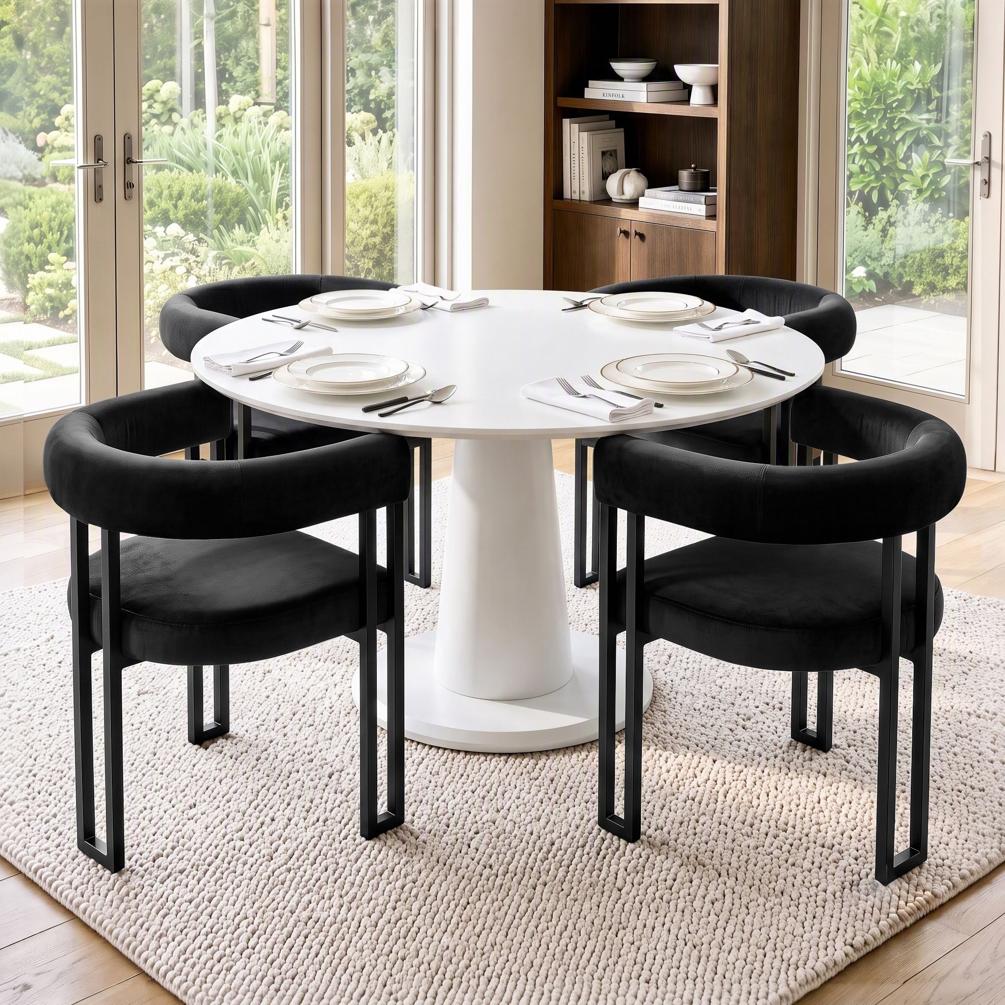 Artiss Dining Chairs Set of 4 Velvet Upholstered Barrel Chairs with Curved Armrests & Back Black