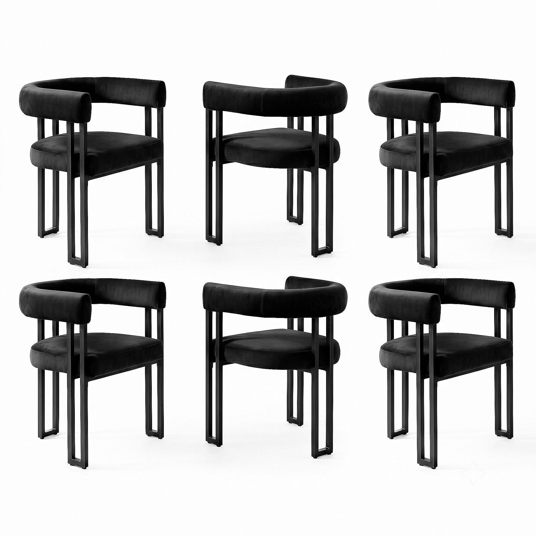 Artiss Dining Chairs Set of 6 Velvet Upholstered Barrel Chairs with Curved Armrests & Back Black