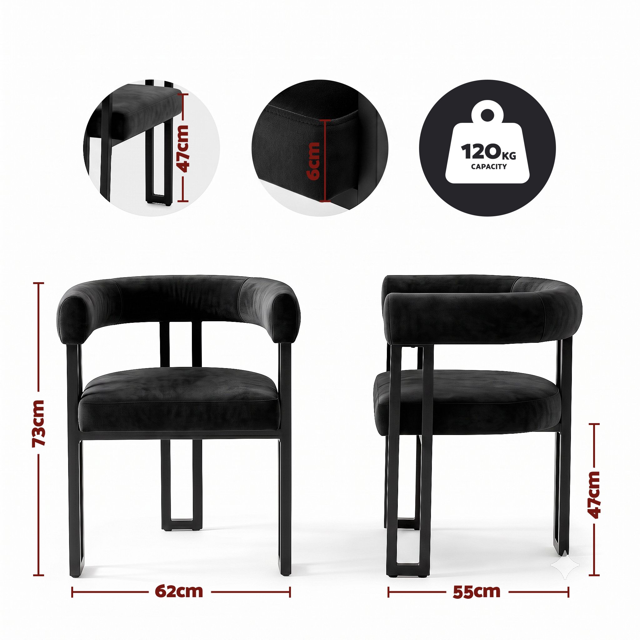 Artiss Dining Chairs Set of 6 Velvet Upholstered Barrel Chairs with Curved Armrests & Back Black