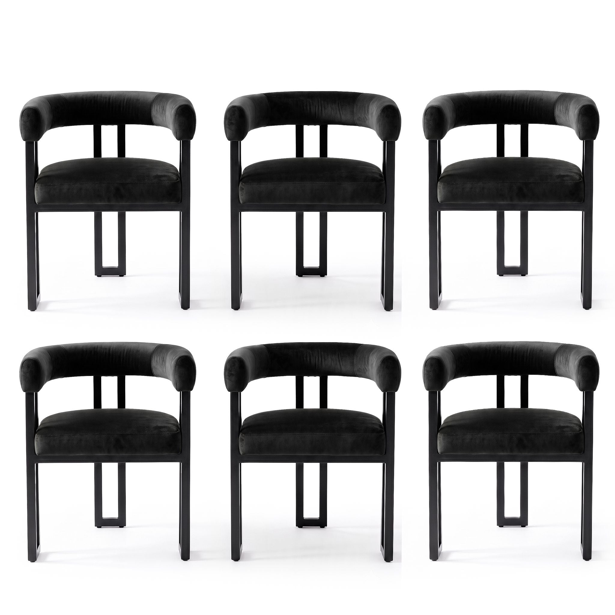 Artiss Dining Chairs Set of 6 Velvet Upholstered Barrel Chairs with Curved Armrests & Back Black