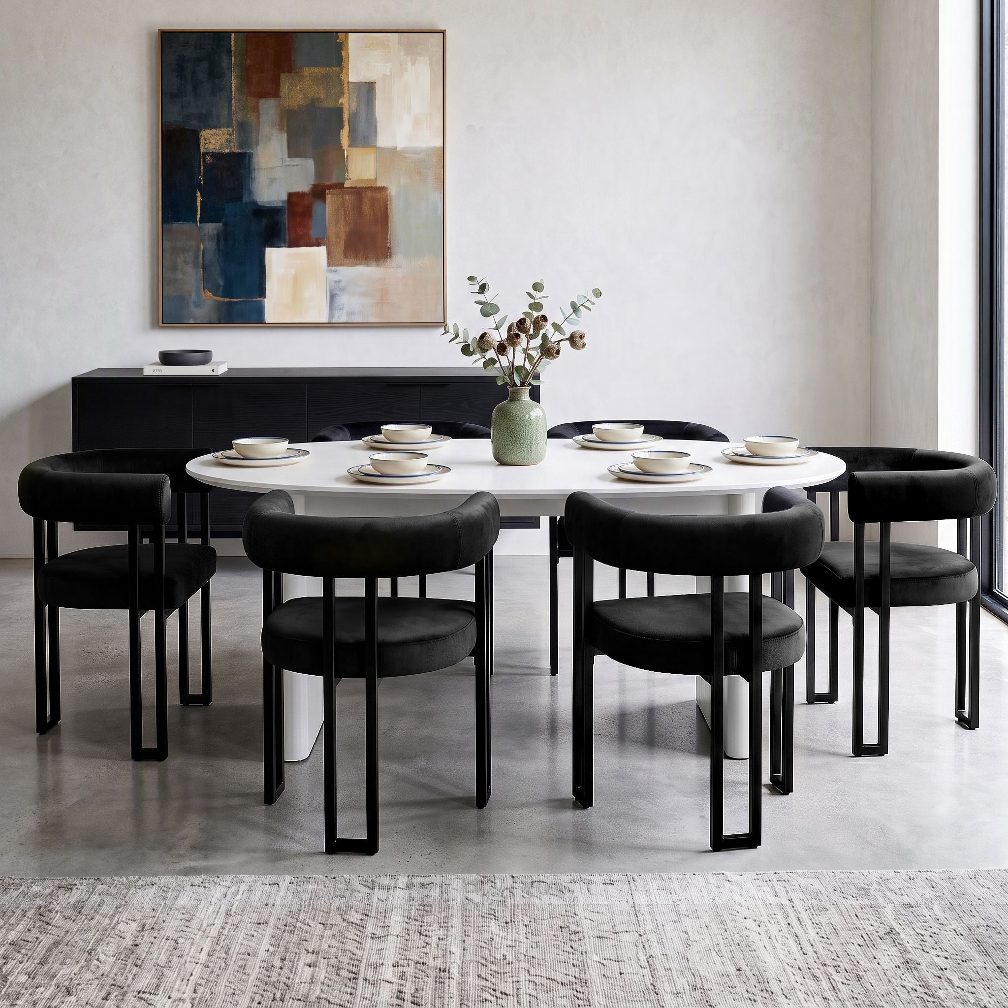 Artiss Dining Chairs Set of 6 Velvet Upholstered Barrel Chairs with Curved Armrests & Back Black