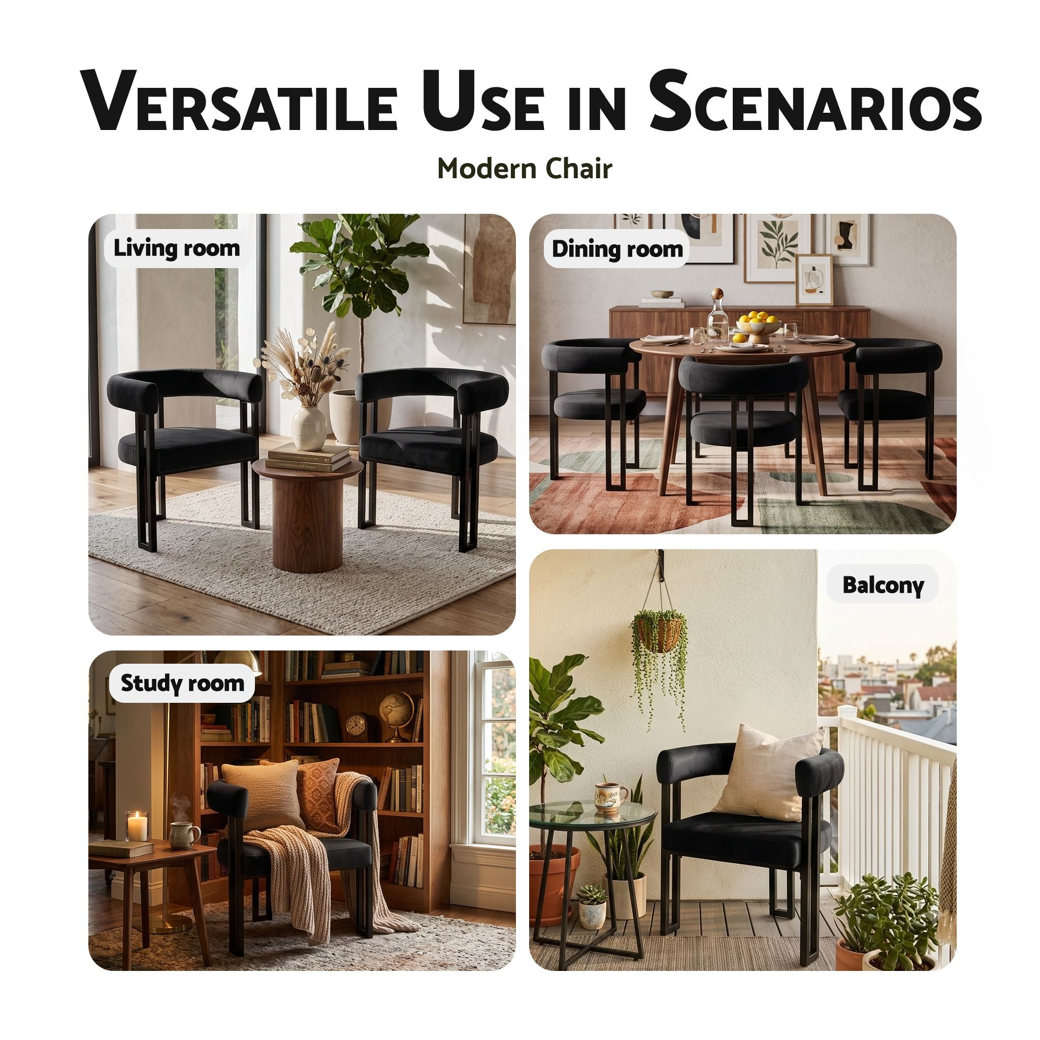Artiss Dining Chairs Set of 6 Velvet Upholstered Barrel Chairs with Curved Armrests & Back Black