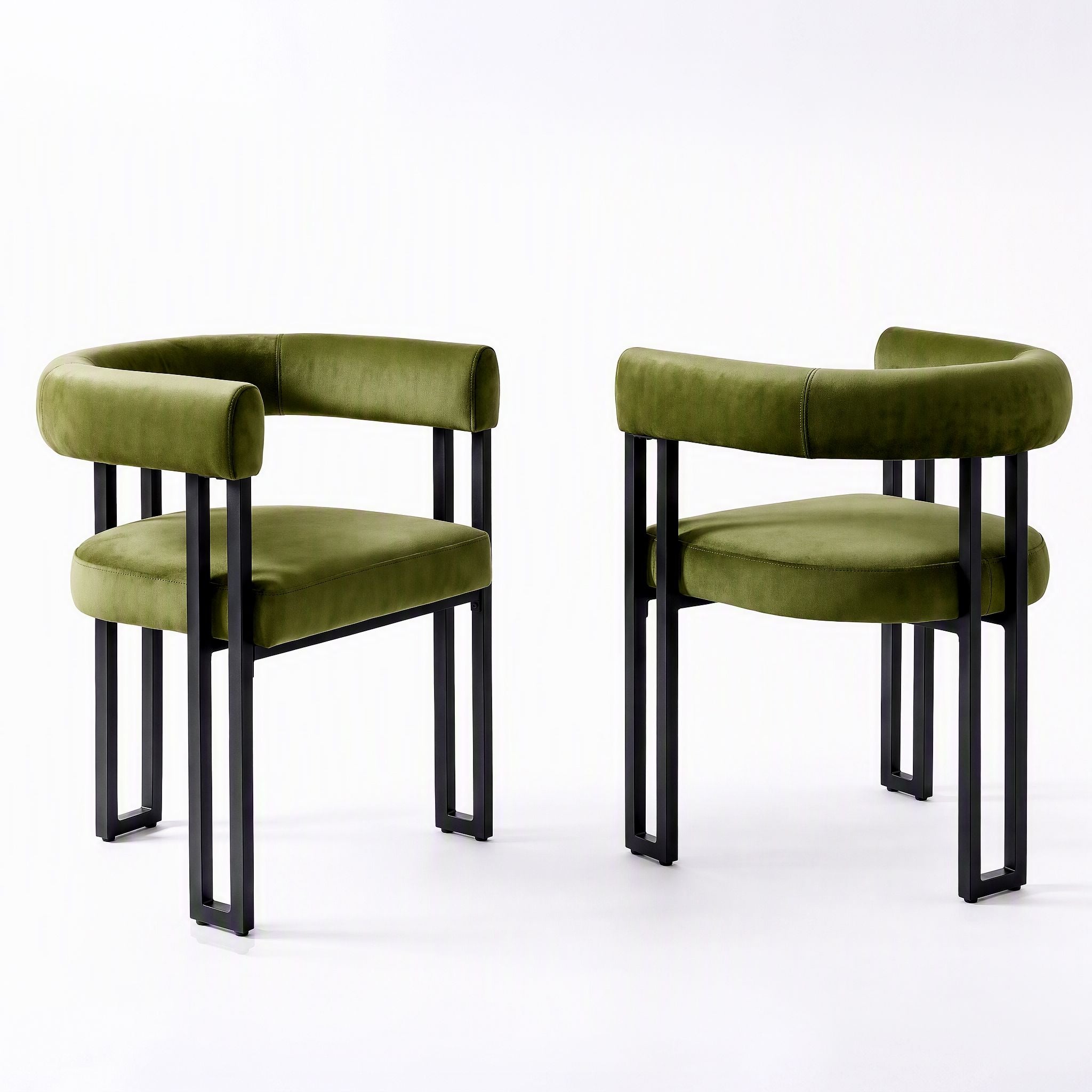 Artiss Dining Chairs Set of 2 Velvet Upholstered Barrel Chairs with Curved Armrests & Back Green