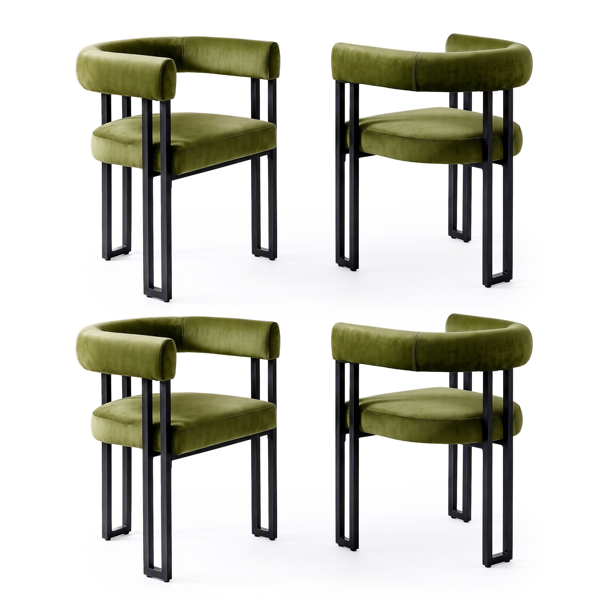 Artiss Dining Chairs Set of 4 Velvet Upholstered Barrel Chairs with Curved Armrests & Back Green