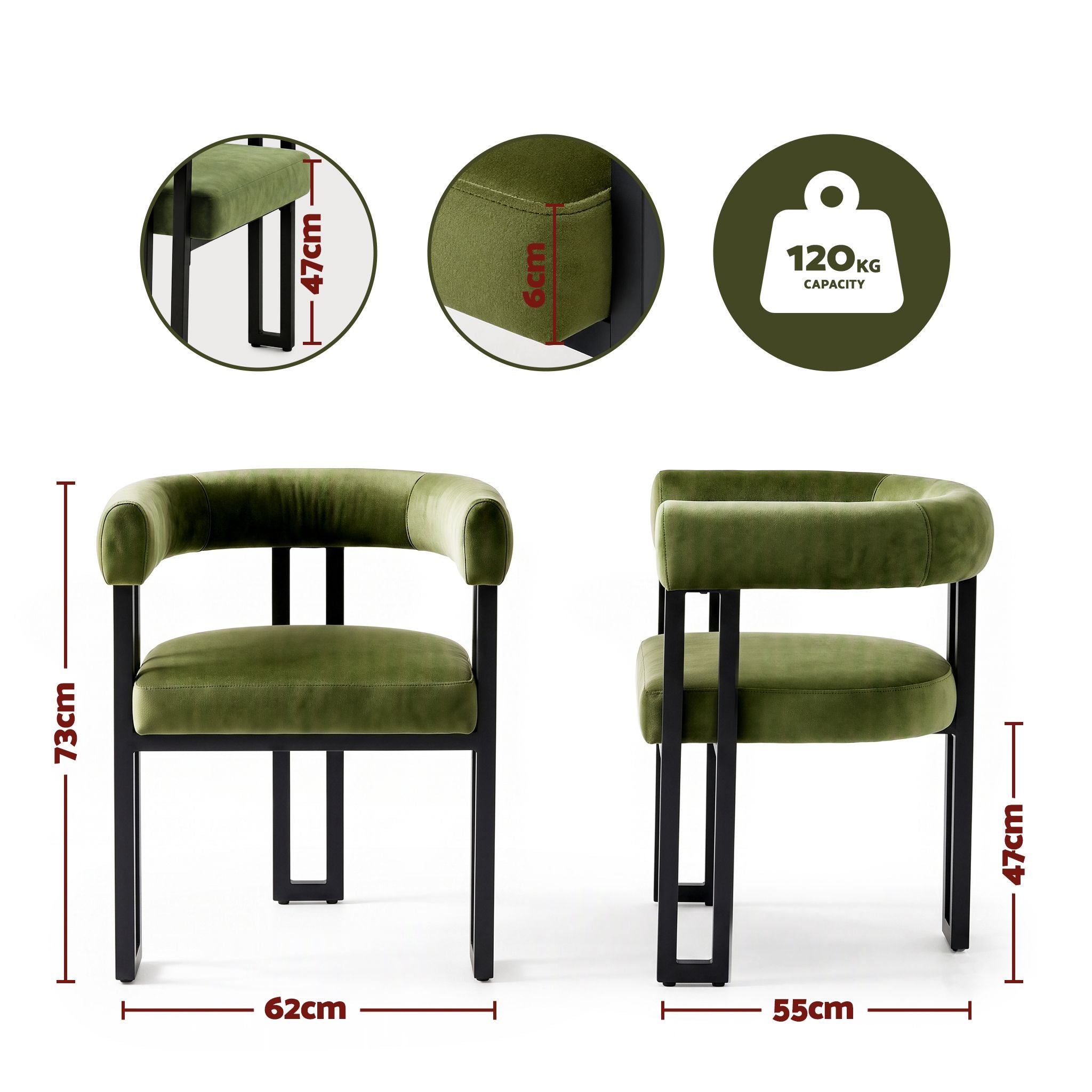 Artiss Dining Chairs Set of 4 Velvet Upholstered Barrel Chairs with Curved Armrests & Back Green