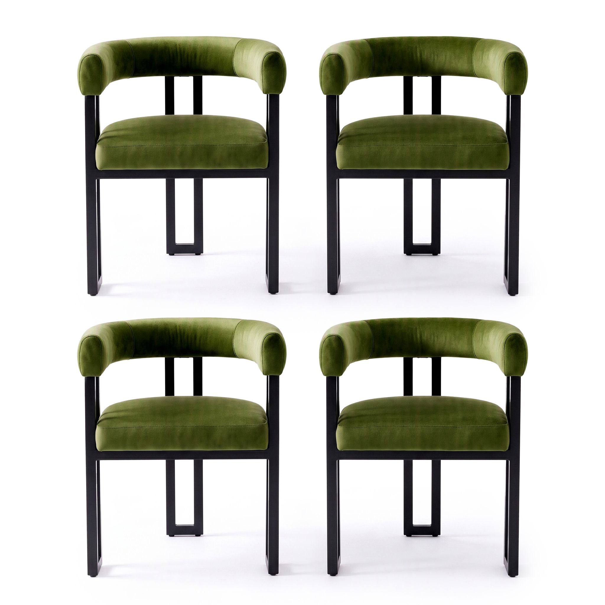 Artiss Dining Chairs Set of 4 Velvet Upholstered Barrel Chairs with Curved Armrests & Back Green