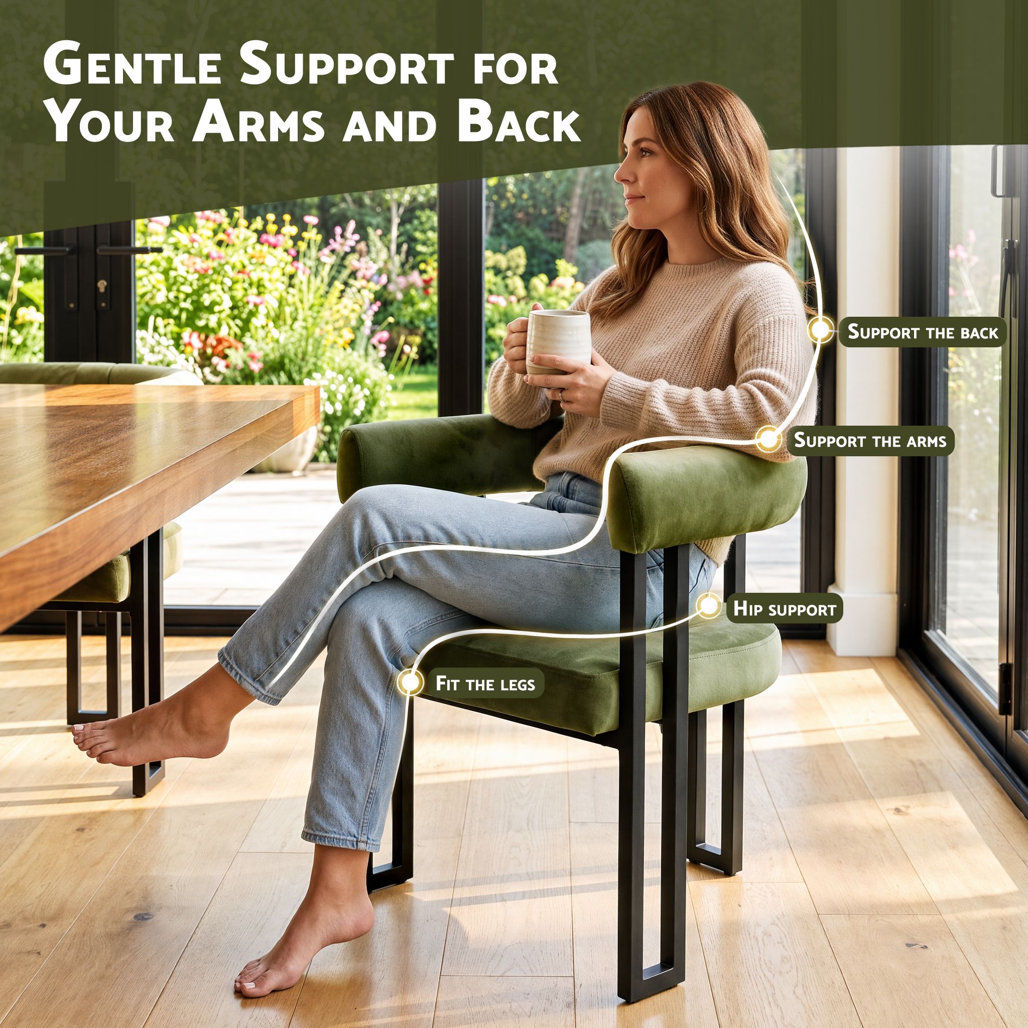 Artiss Dining Chairs Set of 4 Velvet Upholstered Barrel Chairs with Curved Armrests & Back Green