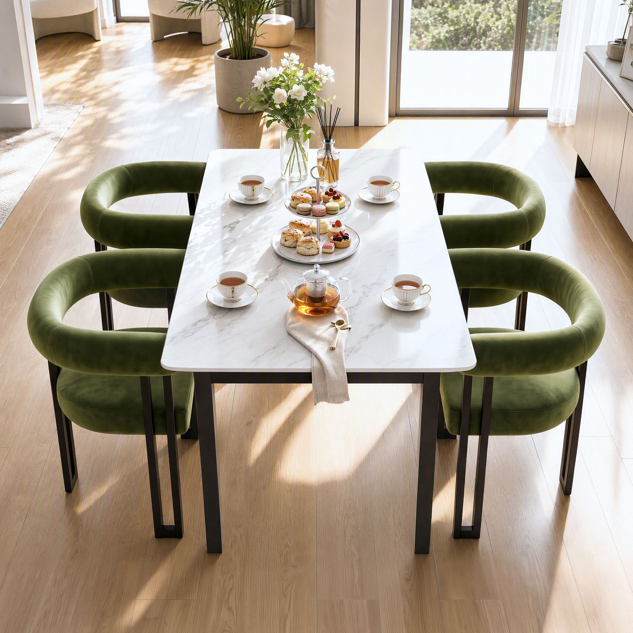 Artiss Dining Chairs Set of 4 Velvet Upholstered Barrel Chairs with Curved Armrests & Back Green