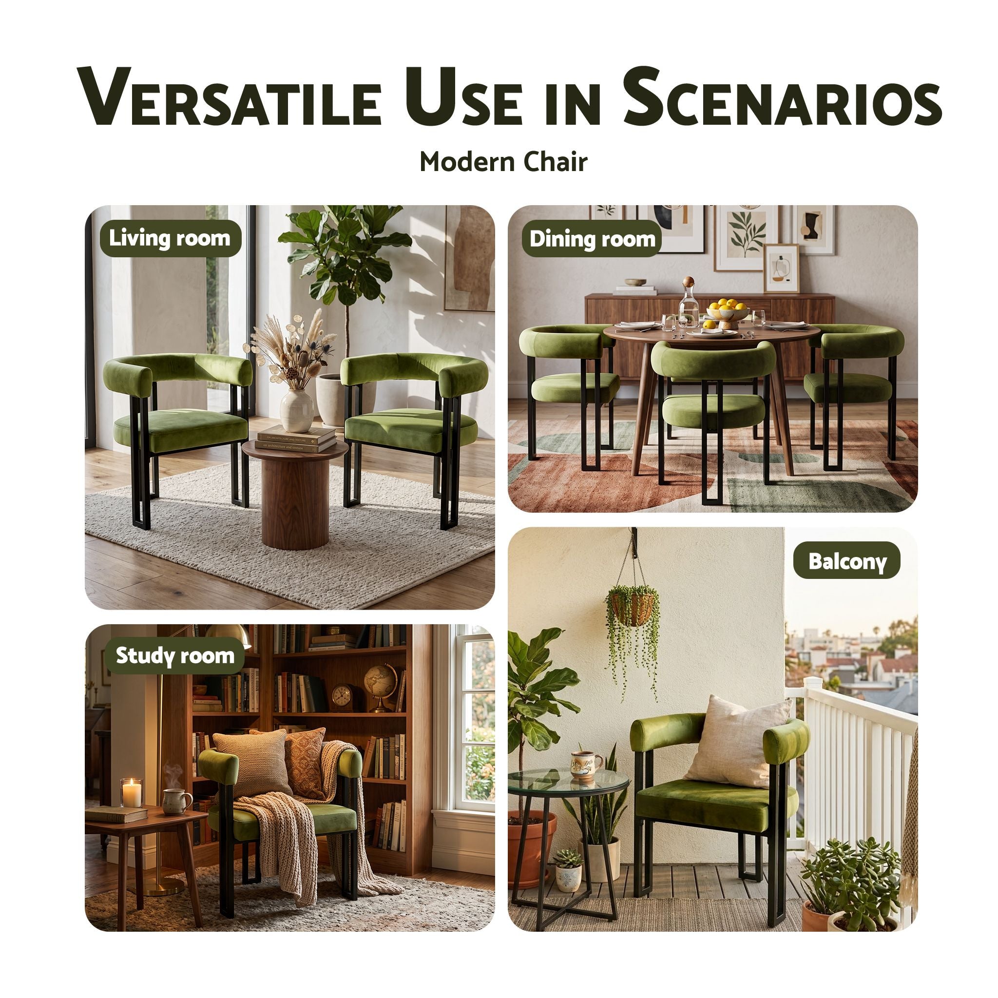 Artiss Dining Chairs Set of 4 Velvet Upholstered Barrel Chairs with Curved Armrests & Back Green