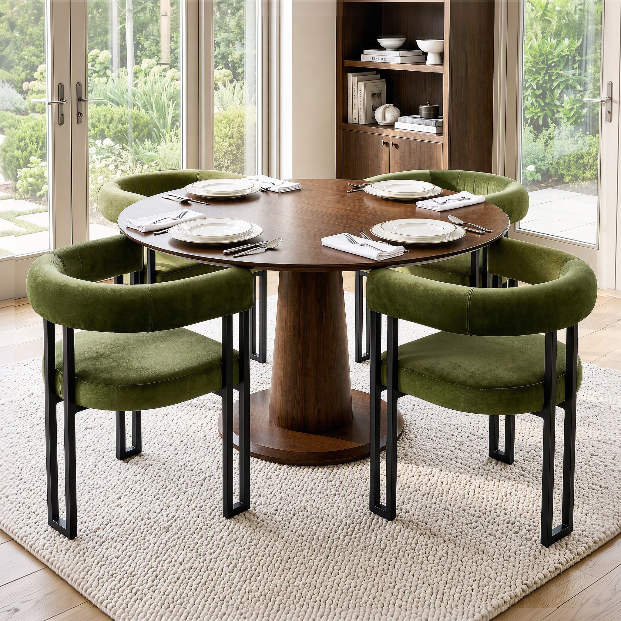 Artiss Dining Chairs Set of 4 Velvet Upholstered Barrel Chairs with Curved Armrests & Back Green