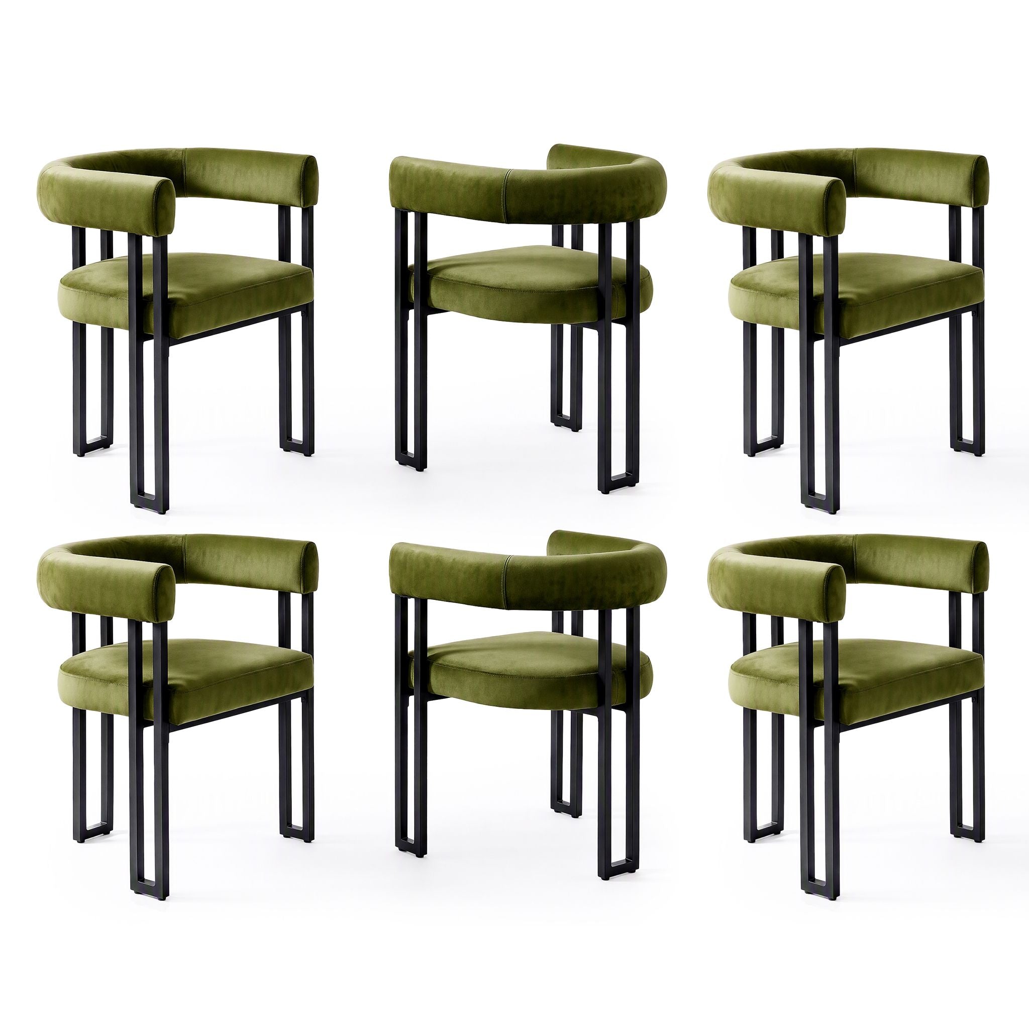 Artiss Dining Chairs Set of 6 Velvet Upholstered Barrel Chairs with Curved Armrests & Back Green