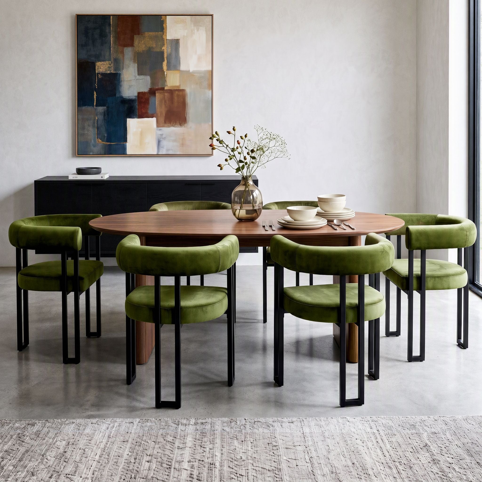 Artiss Dining Chairs Set of 6 Velvet Upholstered Barrel Chairs with Curved Armrests & Back Green