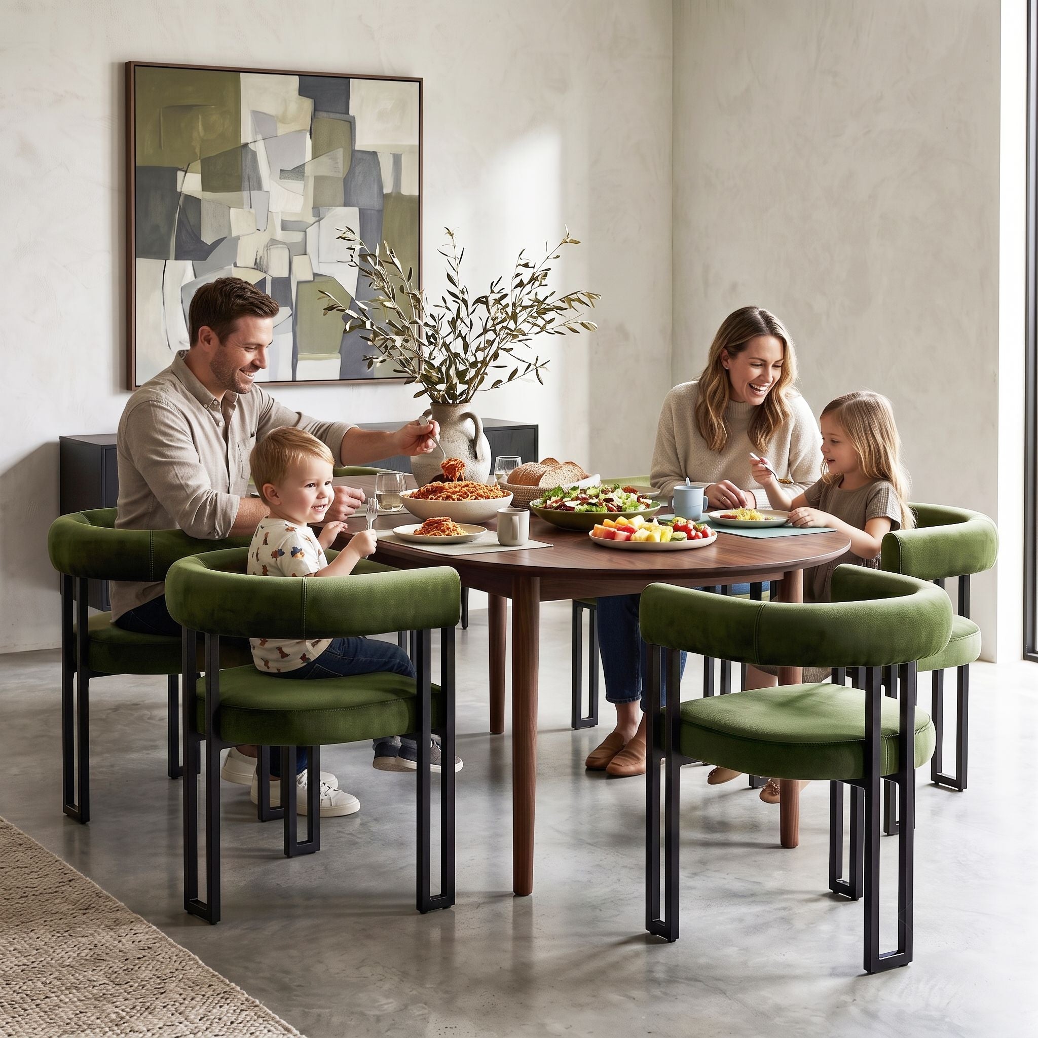 Artiss Dining Chairs Set of 6 Velvet Upholstered Barrel Chairs with Curved Armrests & Back Green