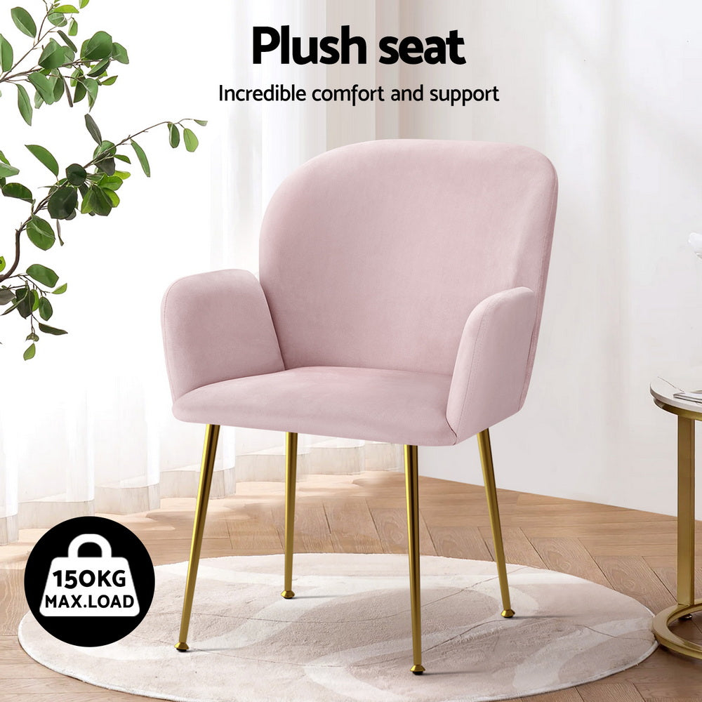 Artiss Dining Chairs Set of 4 Velvet Armchair Pink