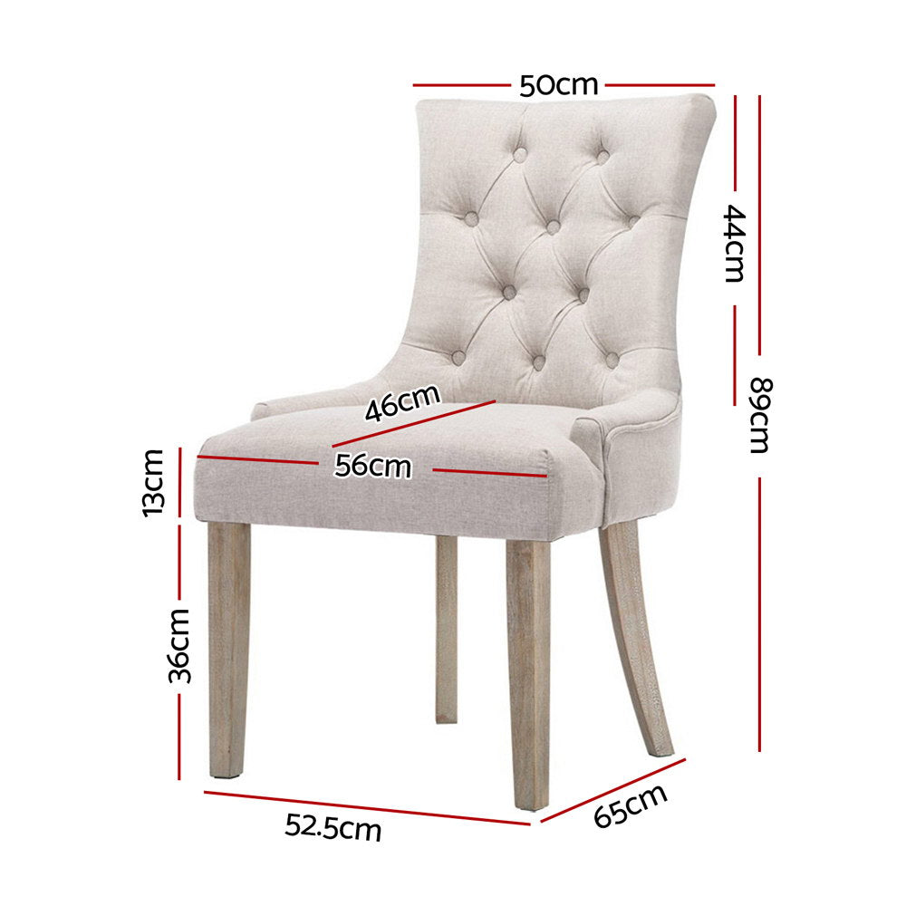 Cayes Set of 2 French Provincial Dining Chairs Linen Beige