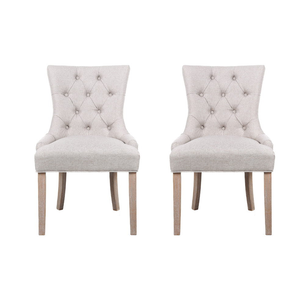 Cayes Set of 2 French Provincial Dining Chairs Linen Beige