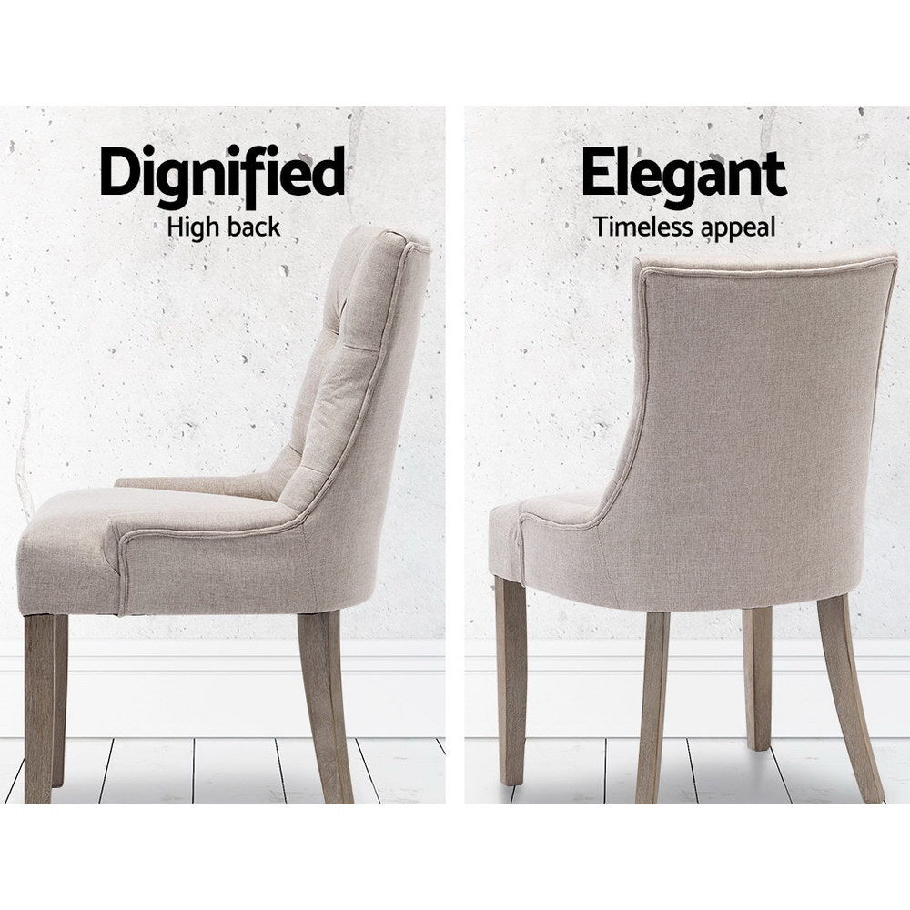 Cayes Set of 2 French Provincial Dining Chairs Linen Beige