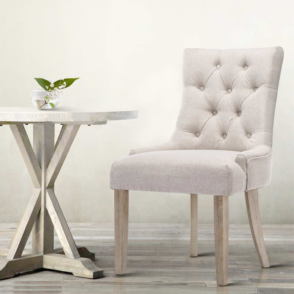 Cayes Set of 2 French Provincial Dining Chairs Linen Beige