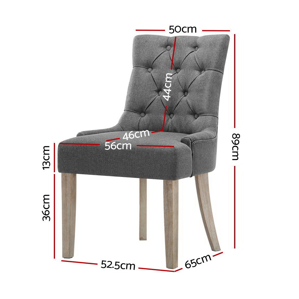 Cayes Set of 2 Dining Chairs French Provincial Linen Grey
