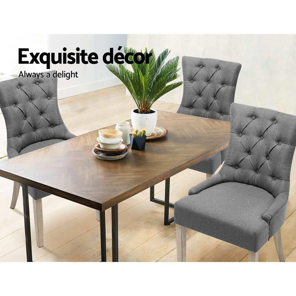 Cayes Set of 2 Dining Chairs French Provincial Linen Grey