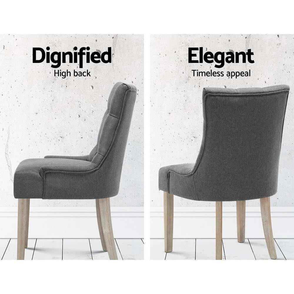 Cayes Set of 2 Dining Chairs French Provincial Linen Grey