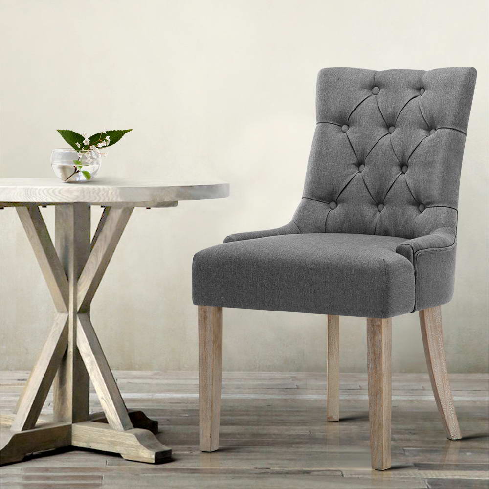 Cayes Set of 2 Dining Chairs French Provincial Linen Grey