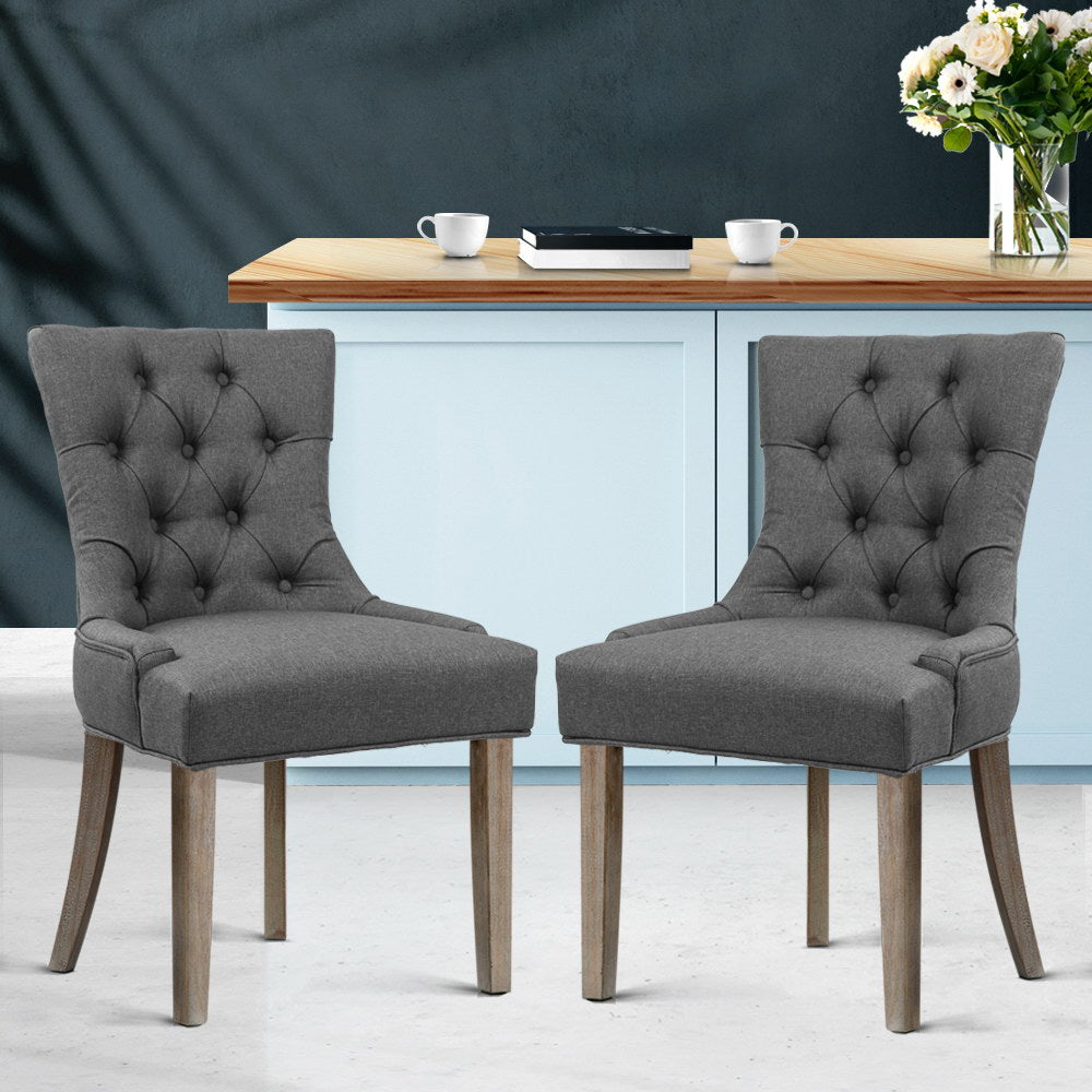 Cayes Set of 2 Dining Chairs French Provincial Linen Grey