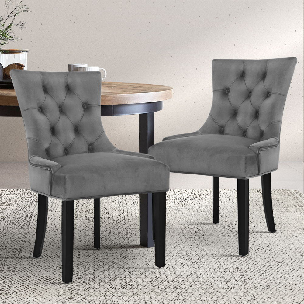 Velvet French Provincial Dining Chairs w/ Rubber Wood Legs 2pc - Artiss