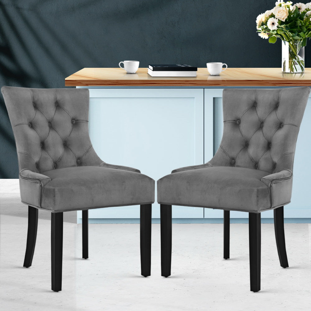 Cayes Set of 2 Velvet Dining Chairs French Provincial Grey