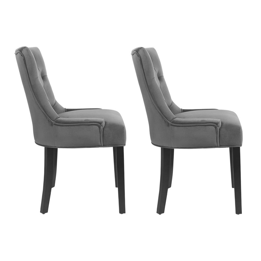 Cayes Set of 2 Velvet Dining Chairs French Provincial Grey