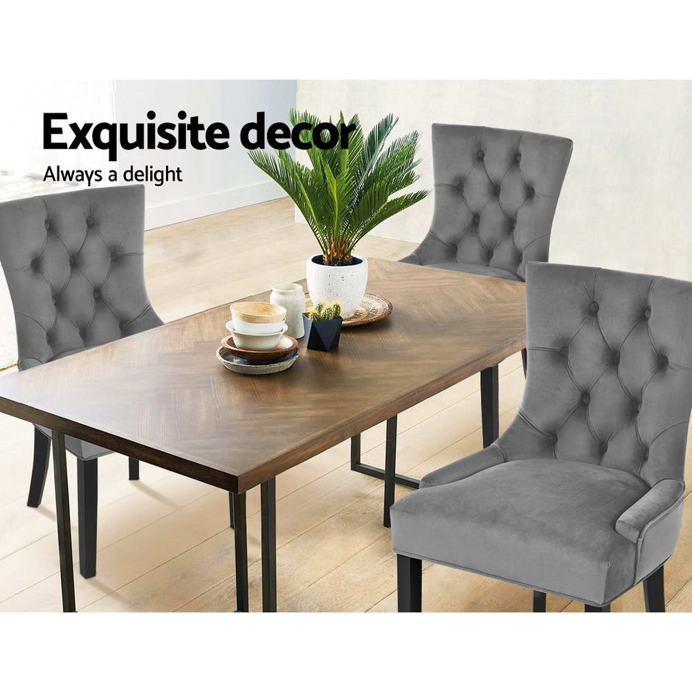 Cayes Set of 2 Velvet Dining Chairs French Provincial Grey