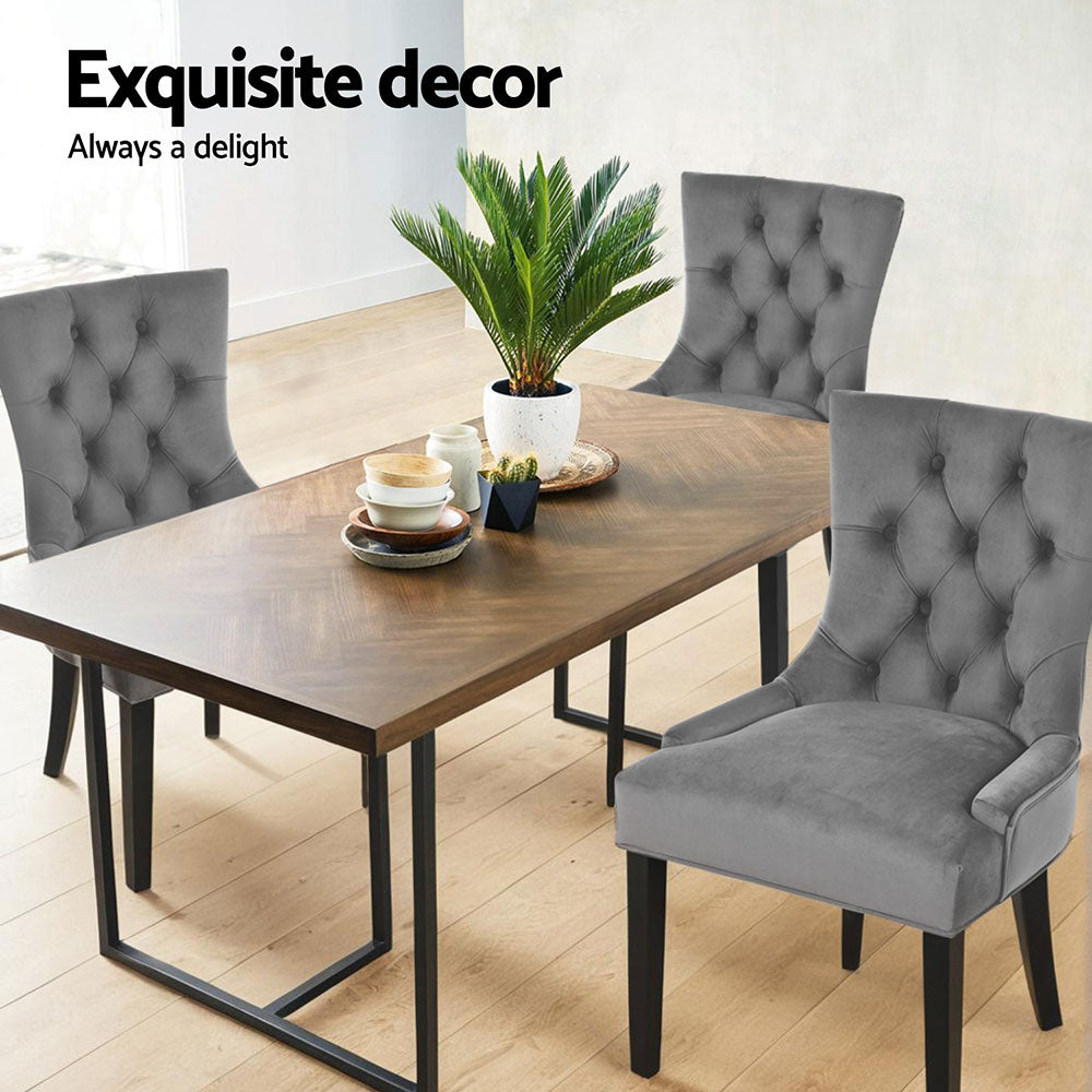 Cayes Set of 4 Velvet Dining Chairs French Provincial Grey