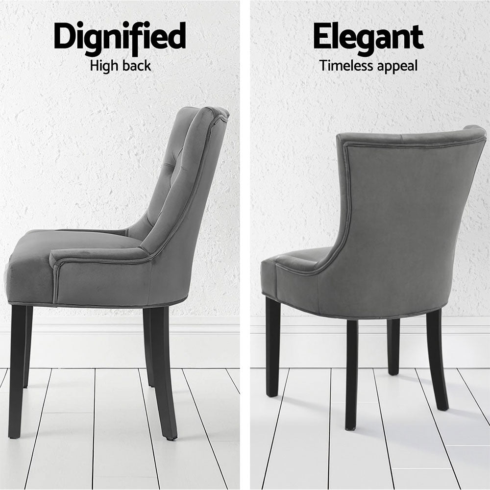 Cayes Set of 4 Velvet Dining Chairs French Provincial Grey