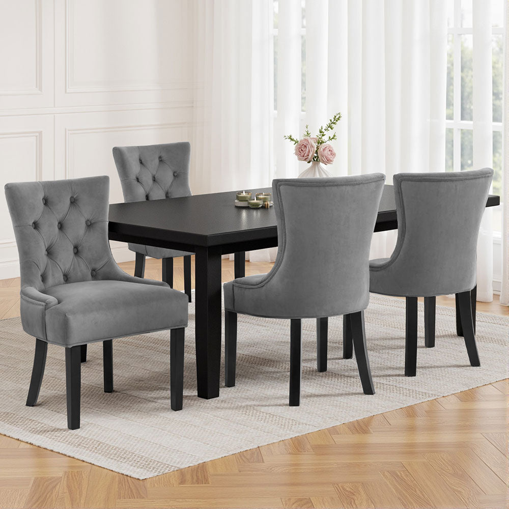 Cayes Set of 4 Velvet Dining Chairs French Provincial Grey