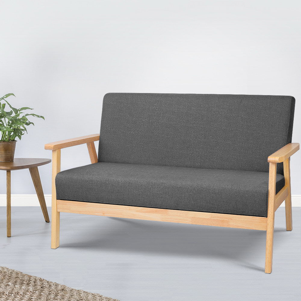 Skane 2-Seater Sofa Armchair with Rubber Wood Frame
