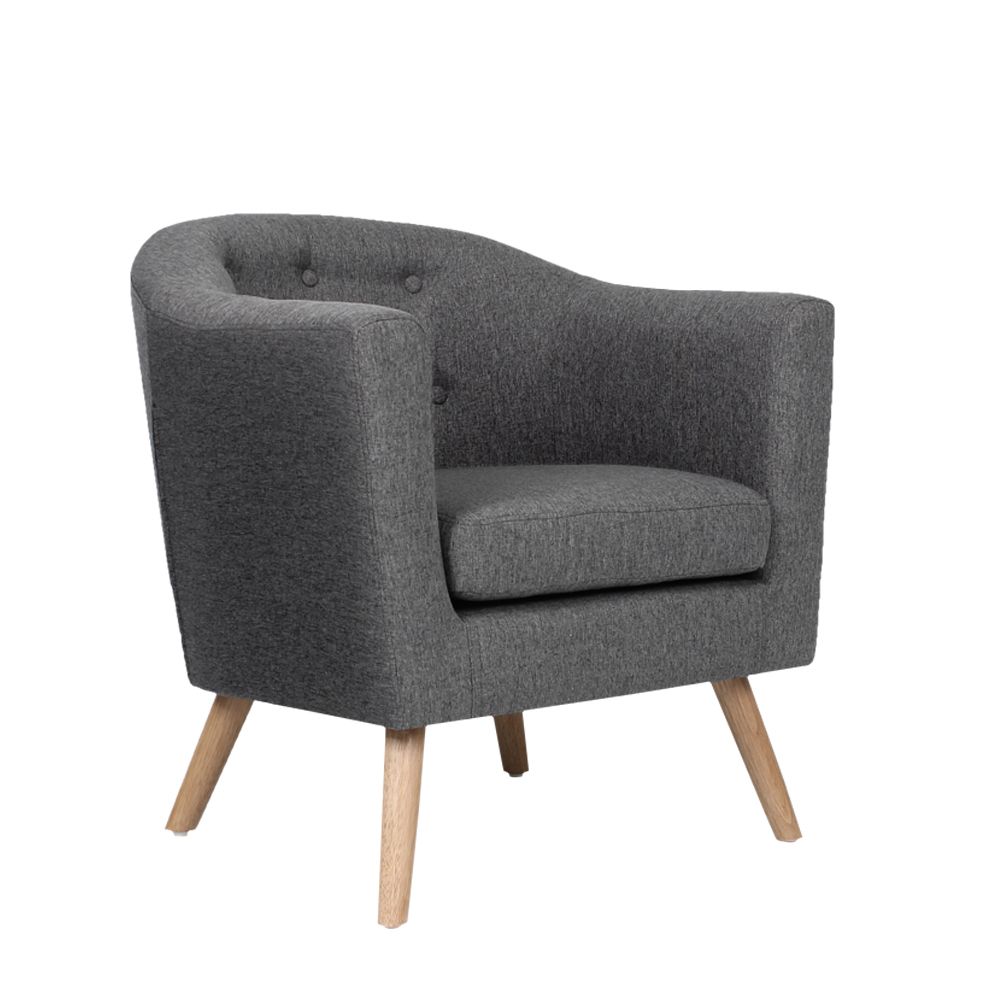 Adora Tub Armchair Grey Tufted Faux Linen Upholstery
