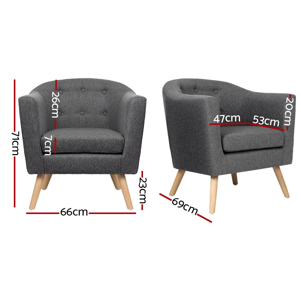 Adora Tub Armchair Grey Tufted Faux Linen Upholstery