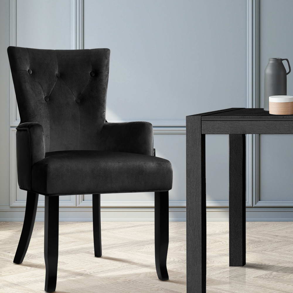 Cayes Dining Armchair Velvet French Provincial Black