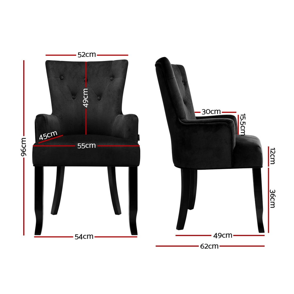 Cayes Dining Armchair Velvet French Provincial Black