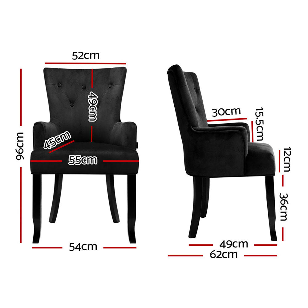 Cayes Velvet Dining Armchairs French Provincial Black Set of 4