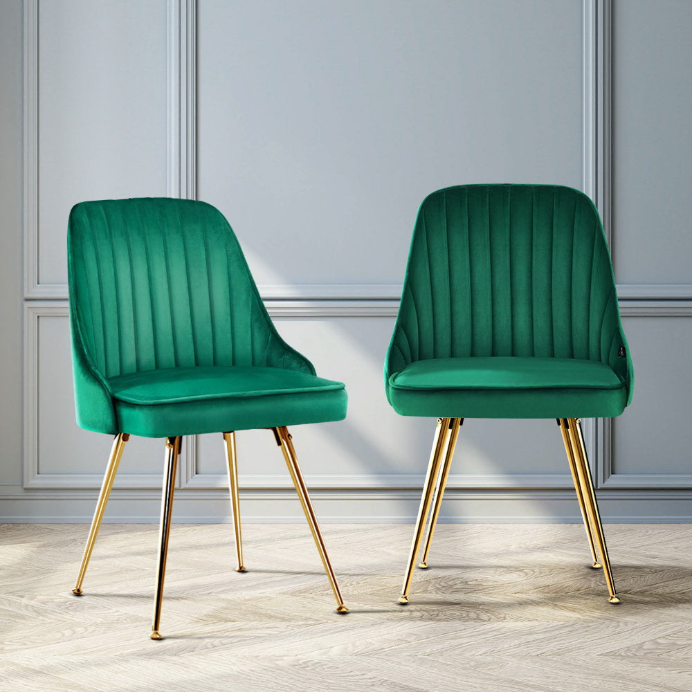 Artiss Velvet Dining Chairs Set of 2 Channel Tufted Green